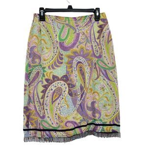 Vtg Barneys New York Hippie‎ Pastel Paisley Beaded Fringe A-line Midi Skirt Sz 6